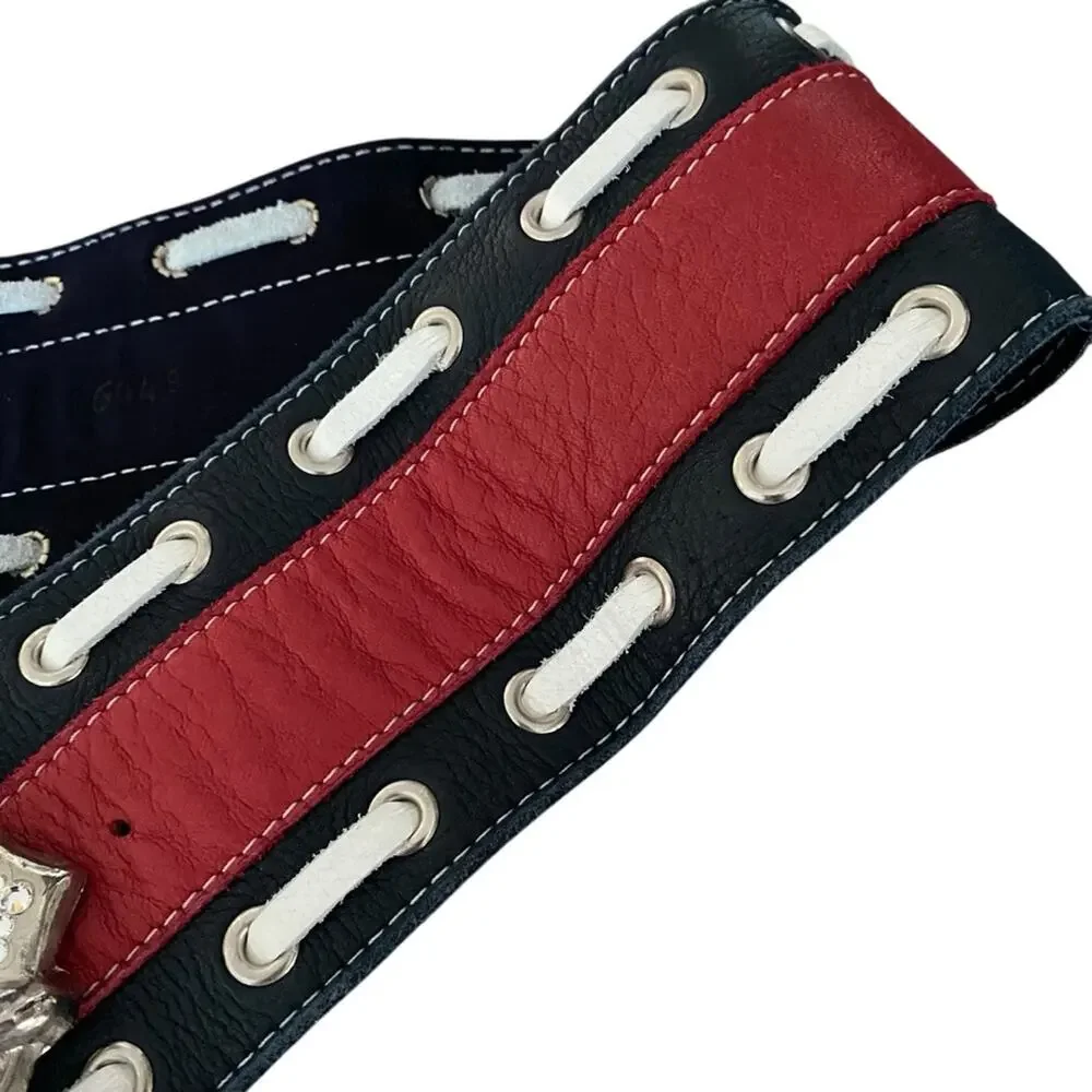 Leatherock Nautical Leather Boat Anchor Belt size large Wide Red White Blue